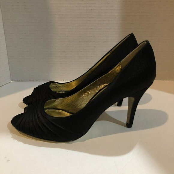 Adrianna Papell Womens Size 6 M Black Gold Farrel Peep Toe Dress Pump Heels - Picture 6 of 9